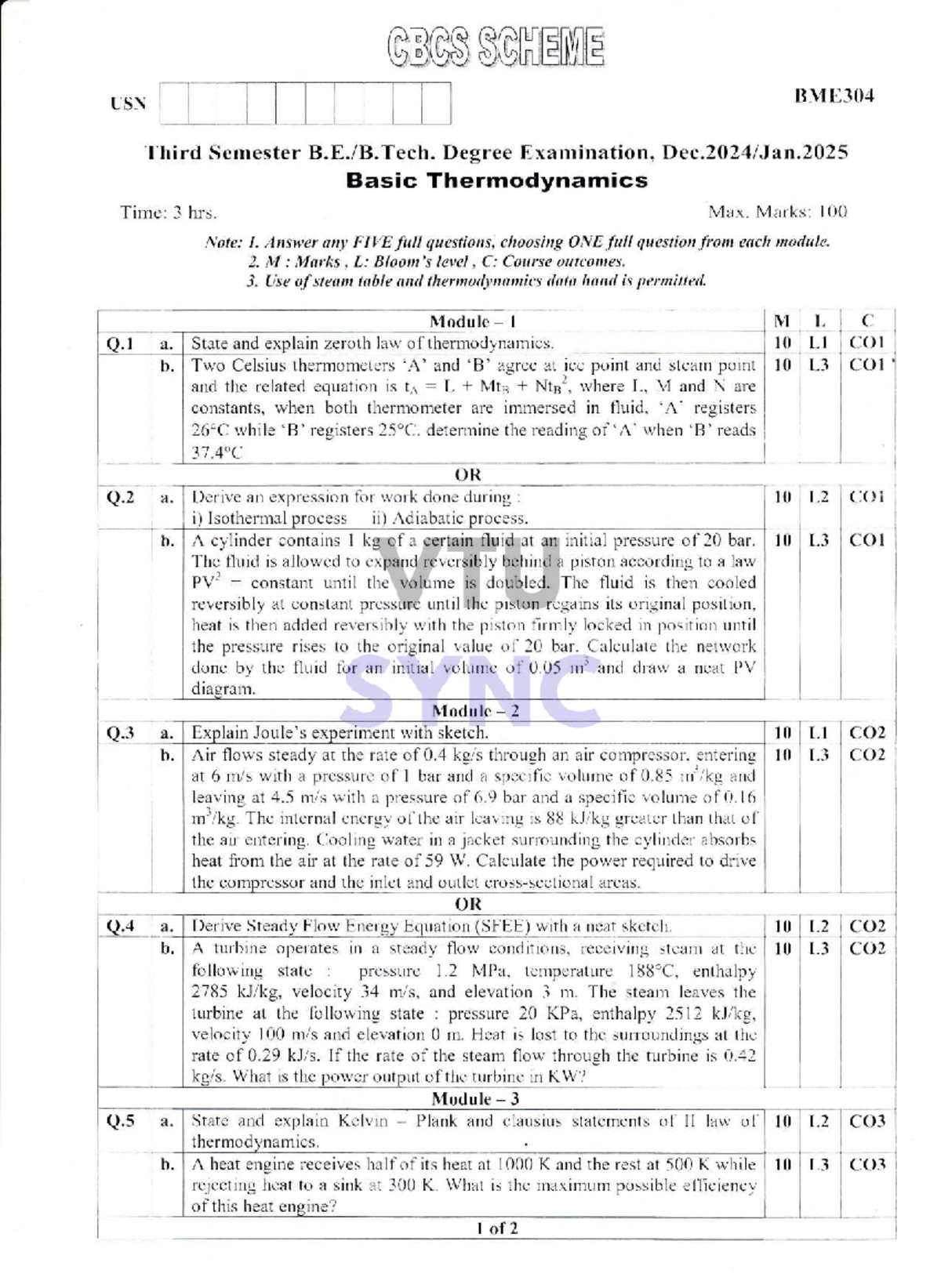 BME 304 Final Exam: Basic Thermodynamics Questions (Dec 2024 - Jan 2025 ...