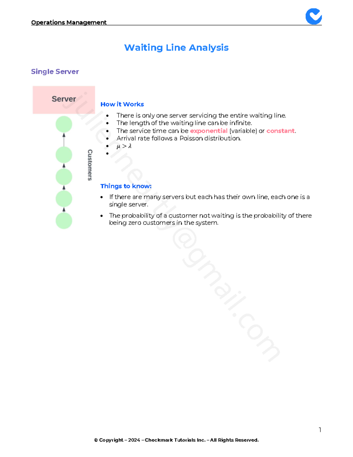 Operations Management: Waiting Line Analysis - Single Server Overview ...