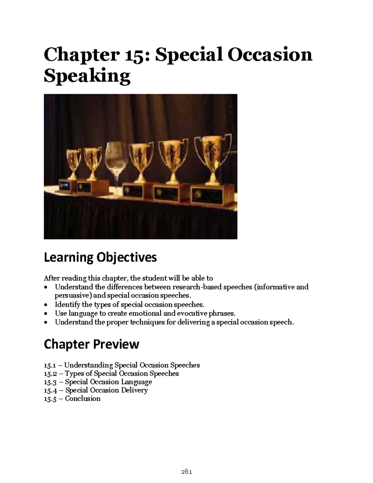 Chapter 15: Special Occasion Speaking - Studocu