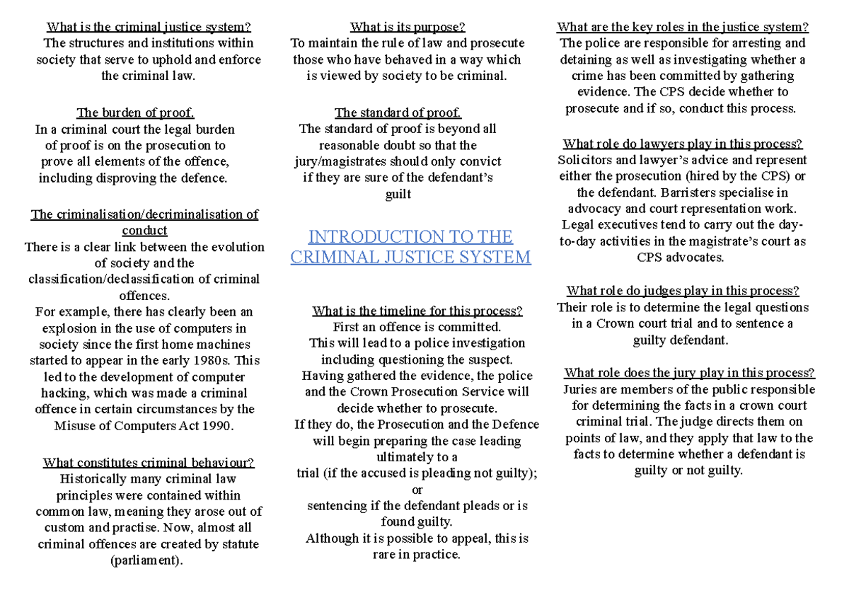 UNIT 1 Criminal Law Notes: Overview of the Criminal Justice System ...