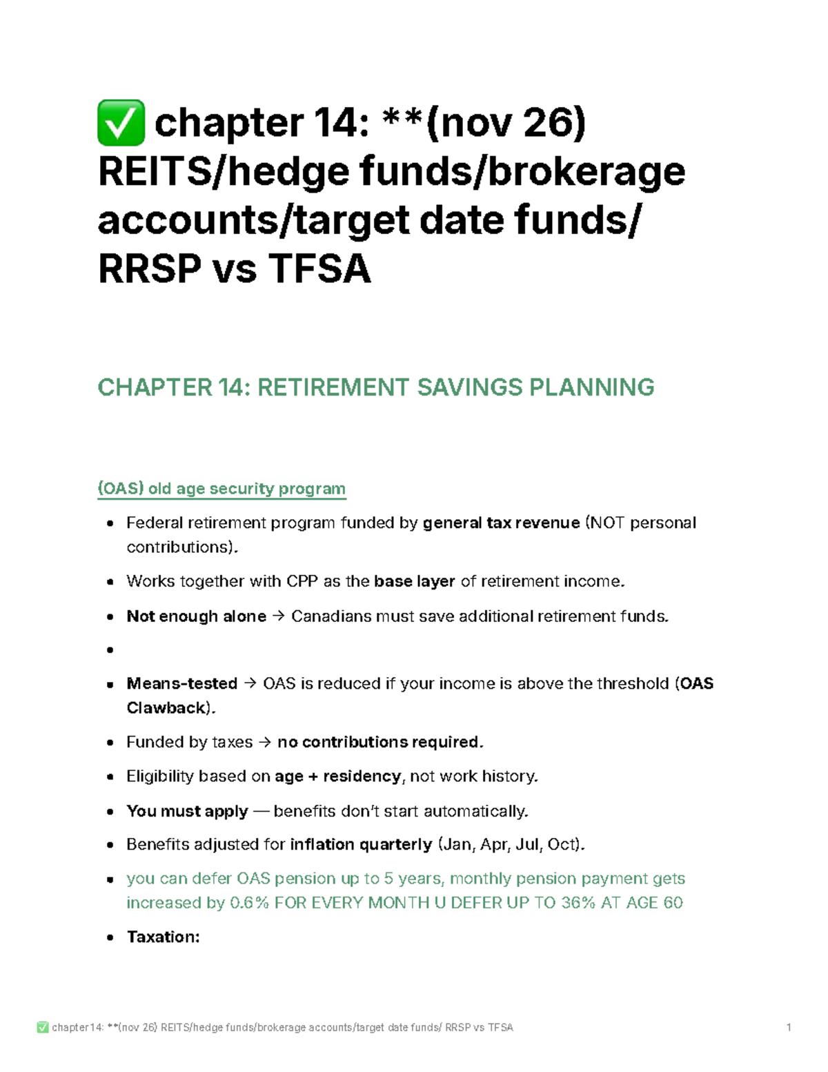 Mos2244 CH14: RRSP vs TFSA - Retirement Savings Planning Notes - Studocu