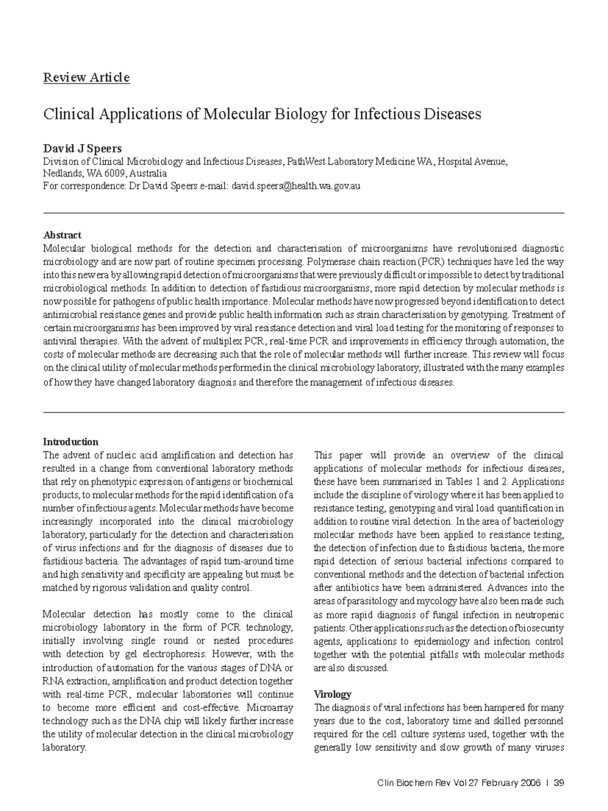 Clinical Applications of Molecular Biology in Infectious Diseases (CLIN ...