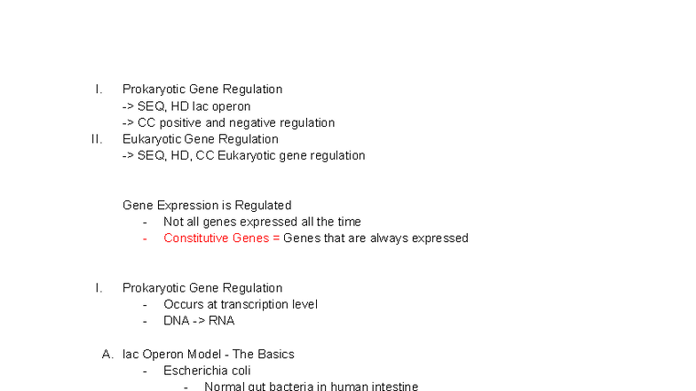 Lecture 16: Prokaryotic & Eukaryotic Gene Regulation Overview - Studocu