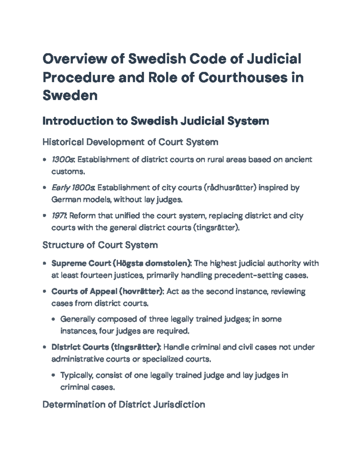 Overview of the Swedish Code of Judicial Procedure (Course Code: LAW101 ...