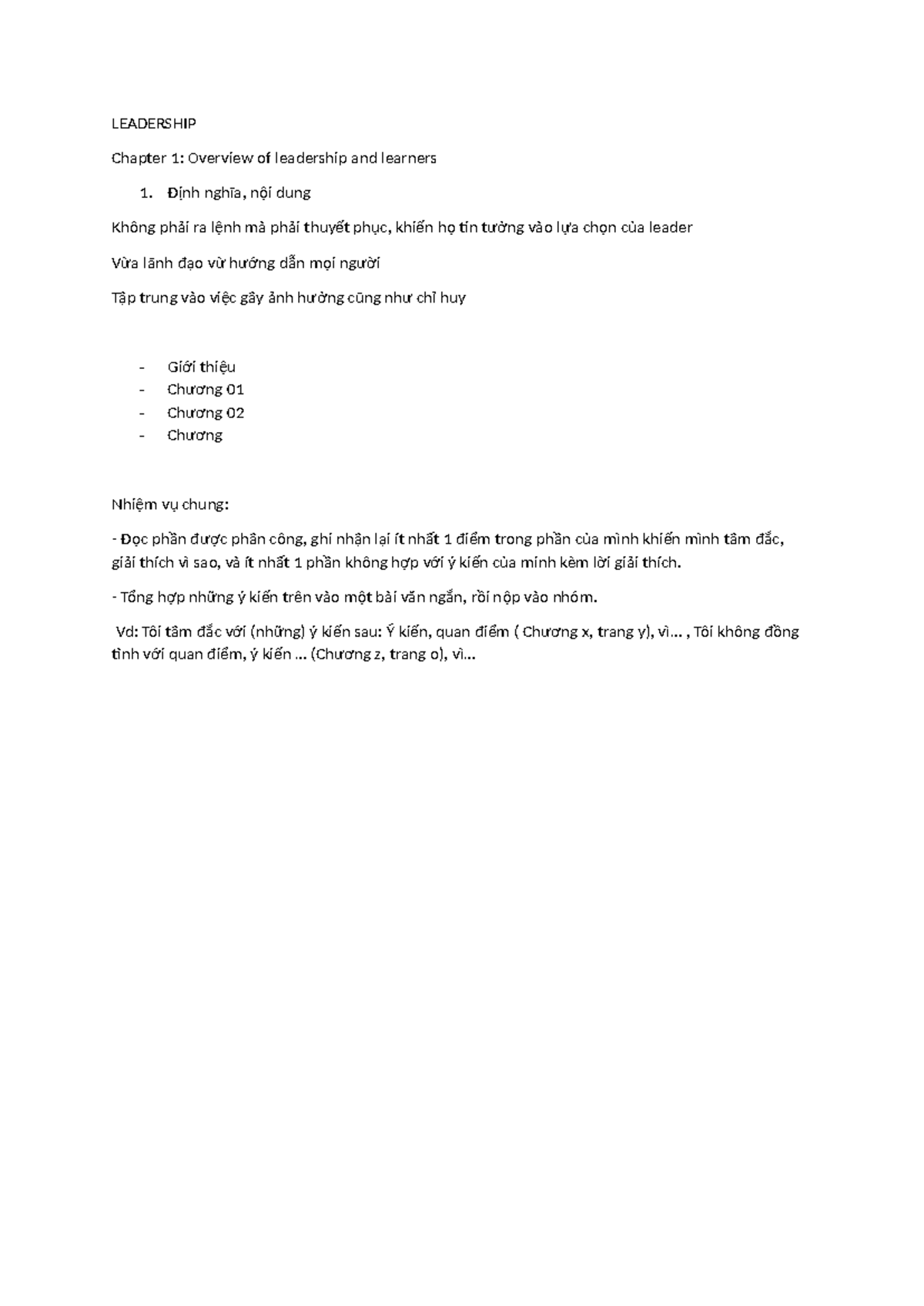 LEADERSHIP Chapter 1: Overview and Key Concepts of Leadership - Studocu