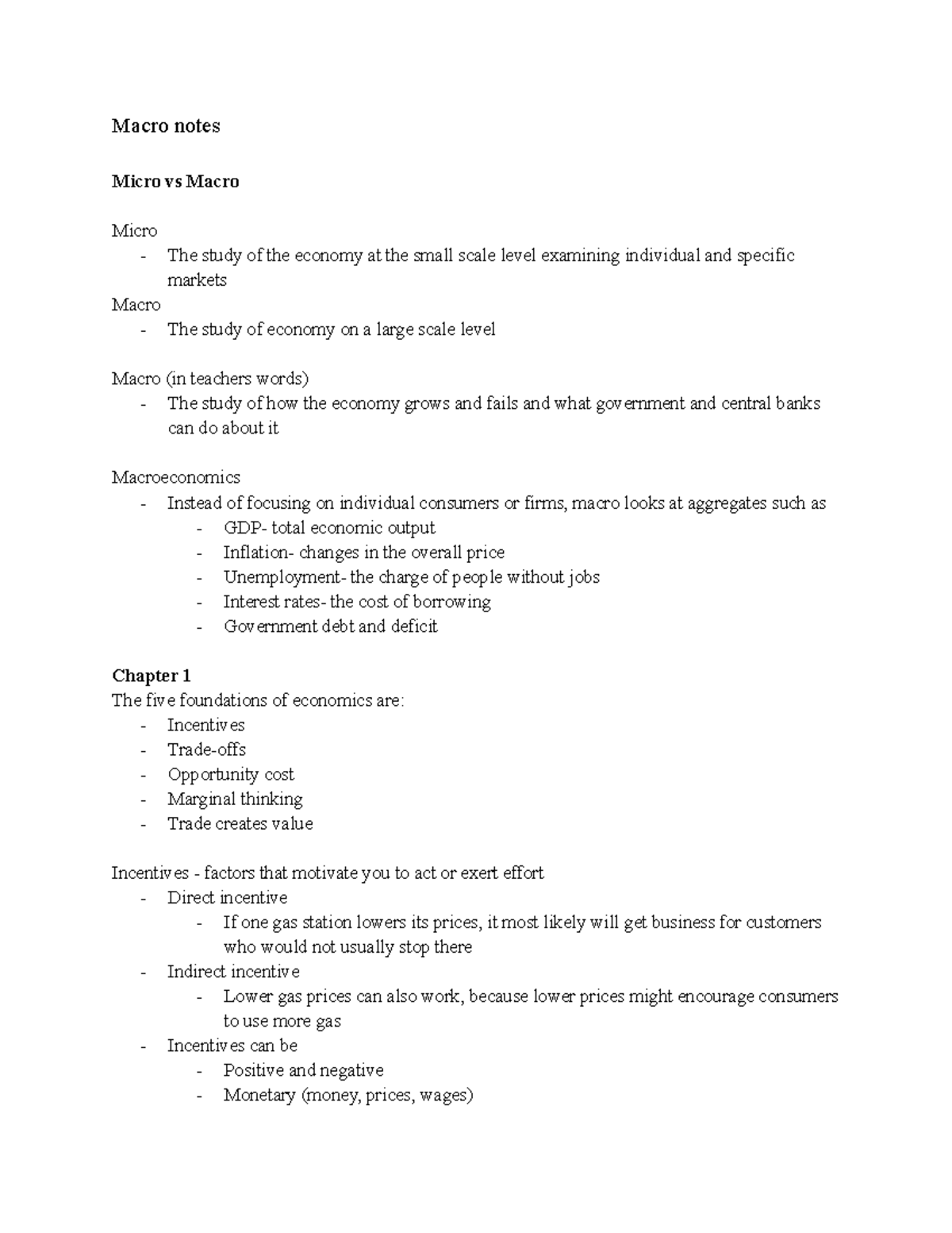 Macro Notes: Micro vs Macro Economics Overview and Key Concepts - Studocu