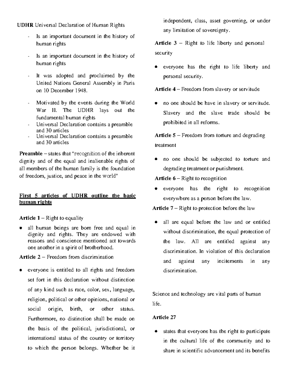 Human Rights and Ethical Dimensions: Chapters 7-12 Overview - Document Preview