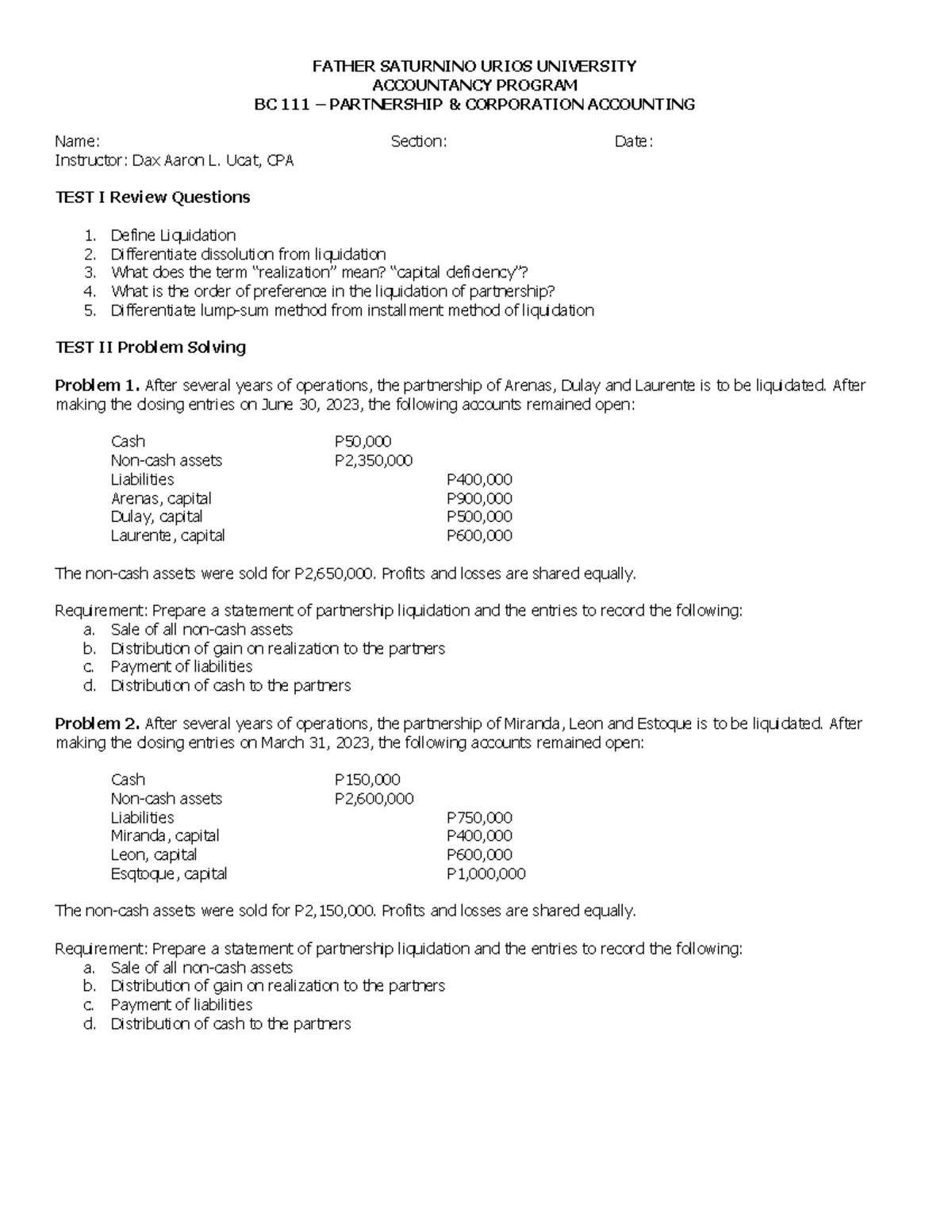 BC 111 Final Exam Review: Partnership & Corporation Accounting - Studocu