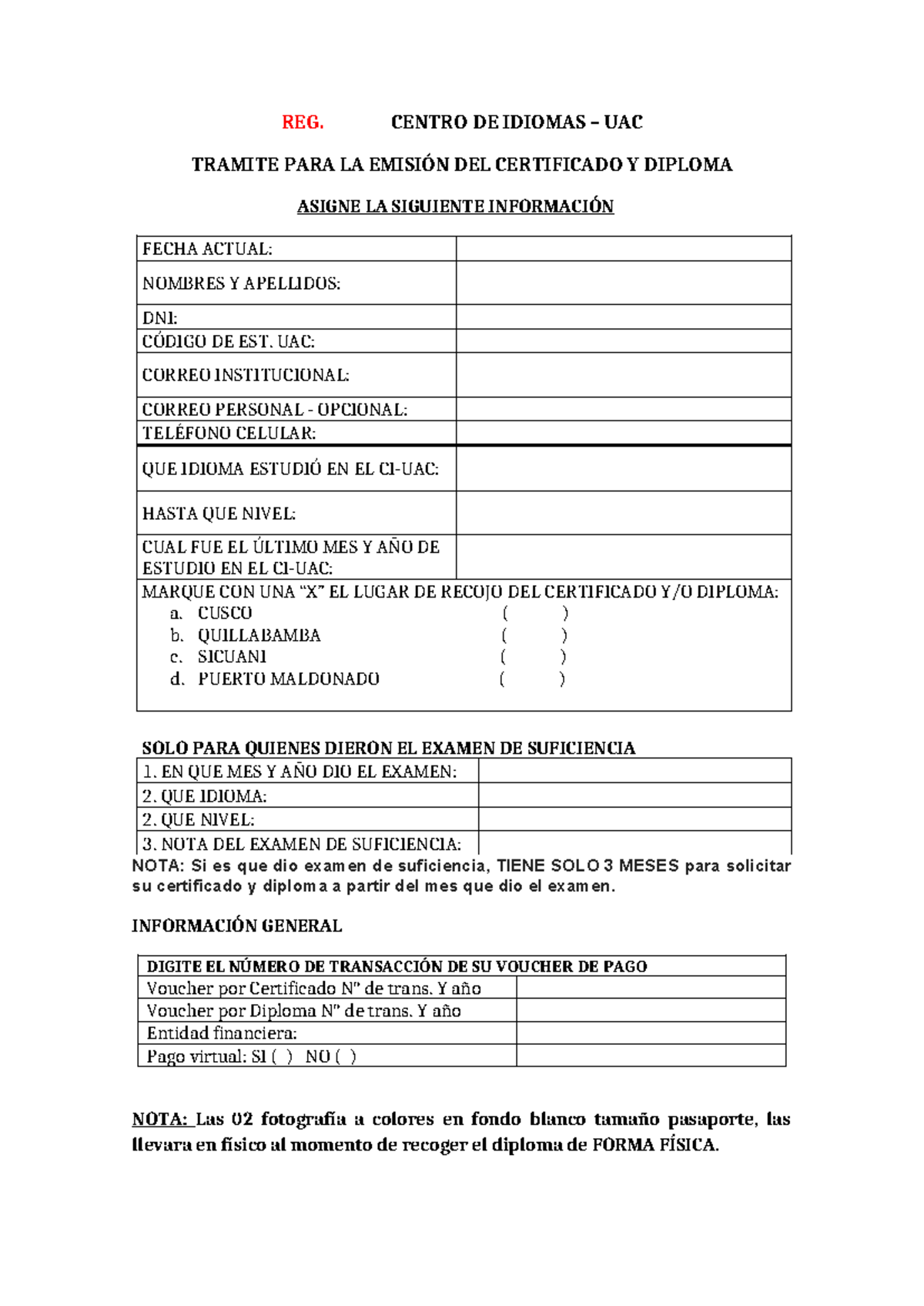 Formulario para Emisión de Certificado y Diploma - UAC - Studocu