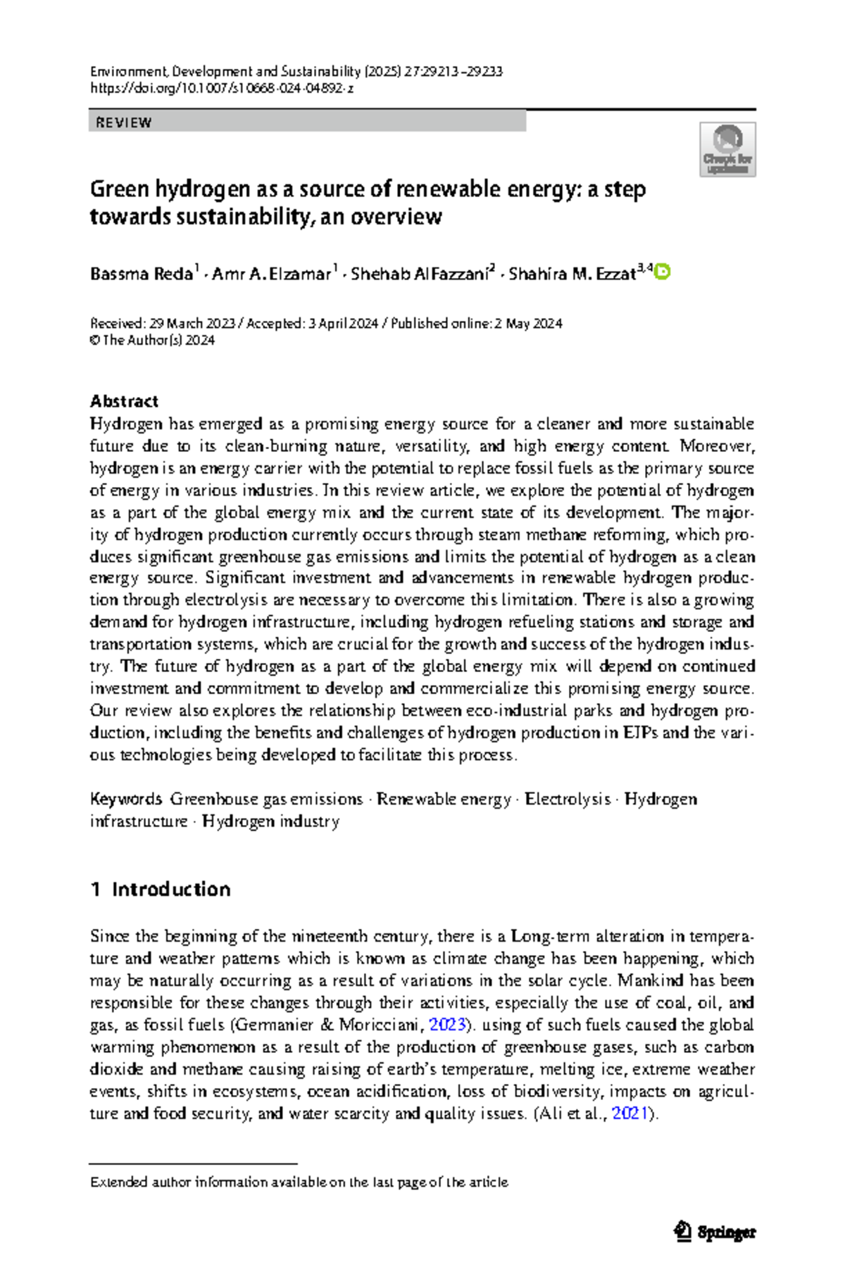 Green Hydrogen as a Renewable Energy Source: A Review (2025) - Studocu