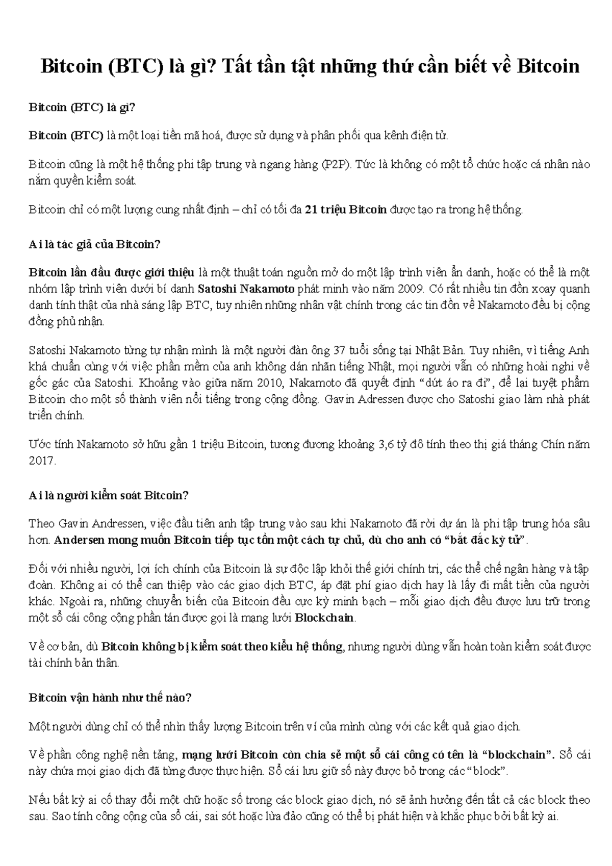 Bitcoin (BTC): Tất Tần Tật Về Tiền Mã Hóa Và Các Yếu Tố Của Nền Tảng -  Studocu
