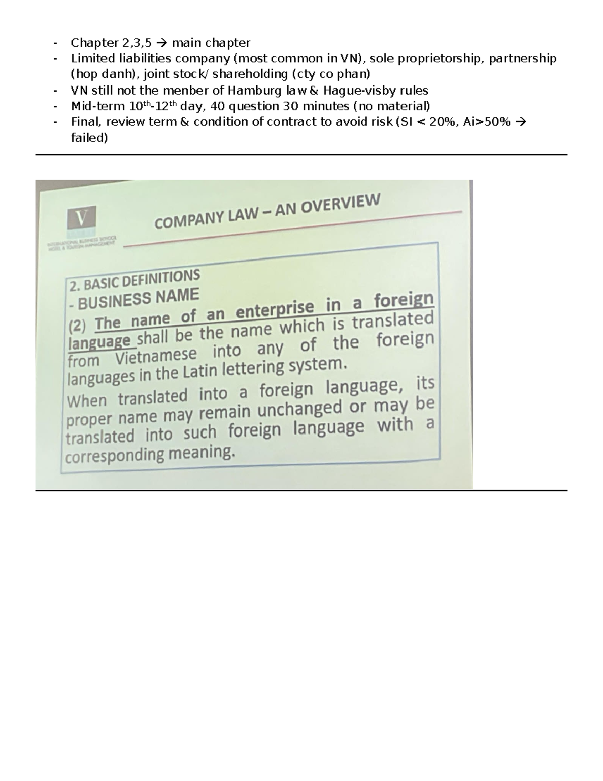 International Business Law Study Notes for Midterm Exam (IBL101) - Document Preview