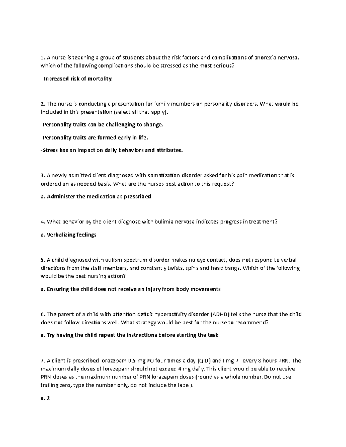 Final Exam Study Guide for Mental Health 2: Key Concepts ...