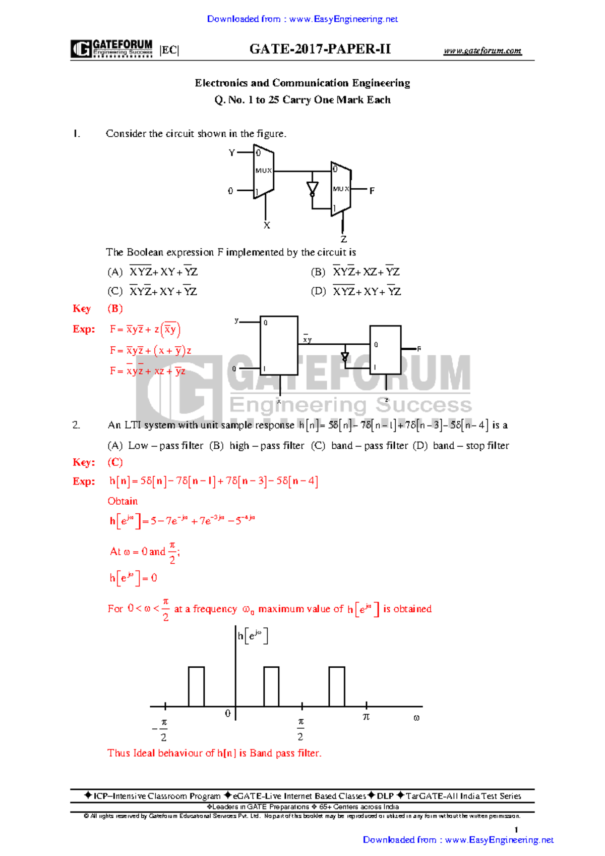 EC-GATE-2017 Set II Solutions with Key for Electronics & Communication ...