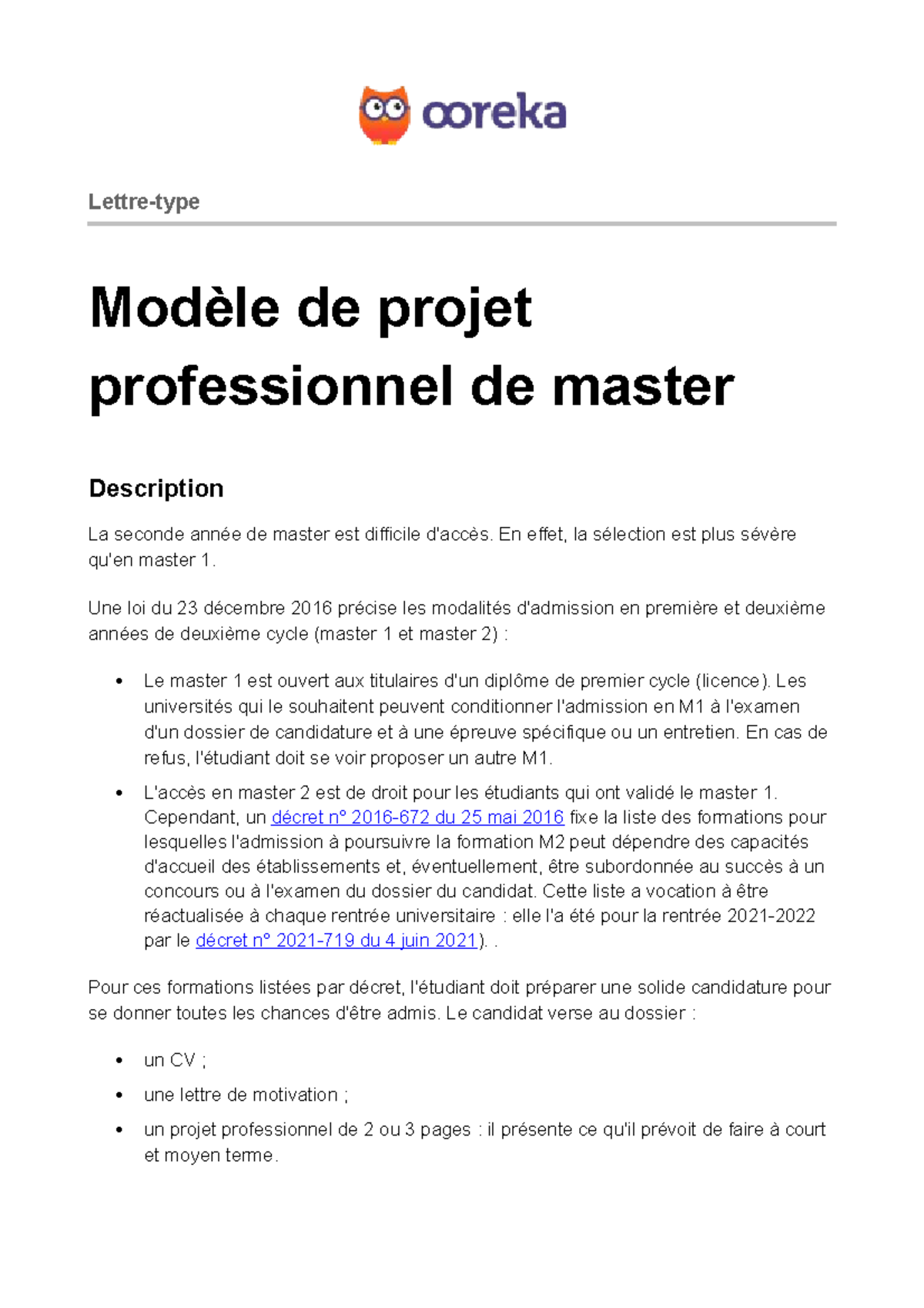 Modèle de projet professionnel pour le Master M2: Guide pratique