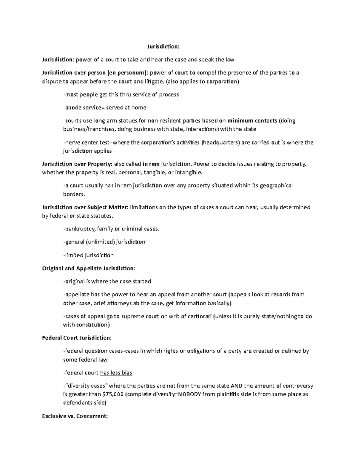 Chapter 3 - Jurisdiction Lecture Notes on Civil Procedure (1-4) - Studocu