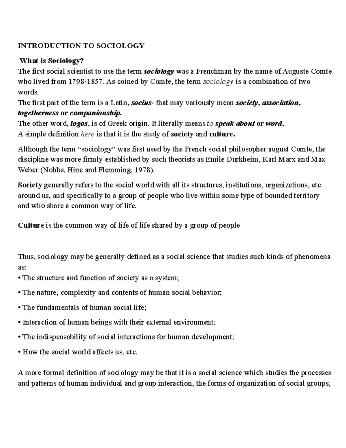 Sociology FULL Notes - Use with other resources - INTRODUCTION TO ...