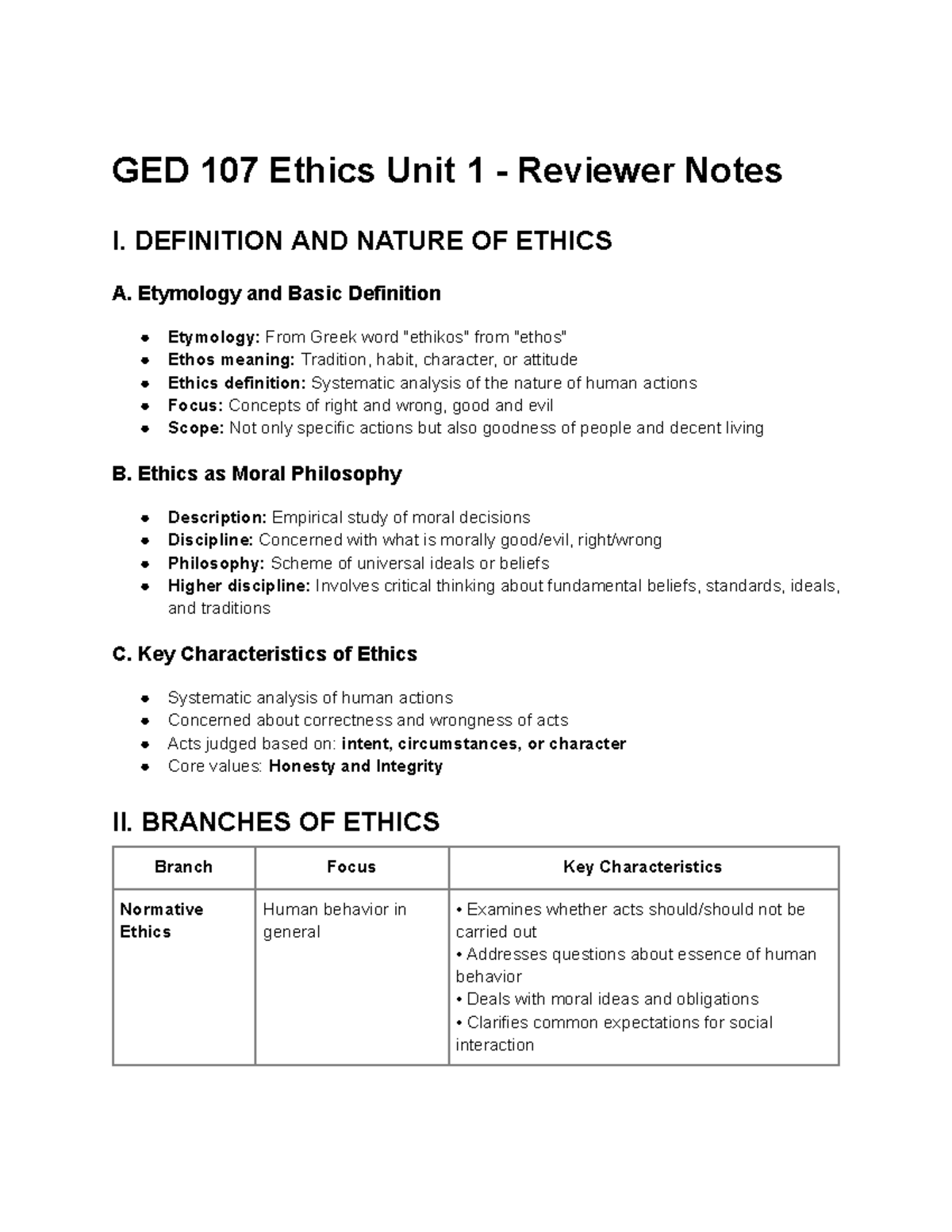 GED 107 - Ethics Unit 1: Key Concepts and Moral Philosophy Overview ...