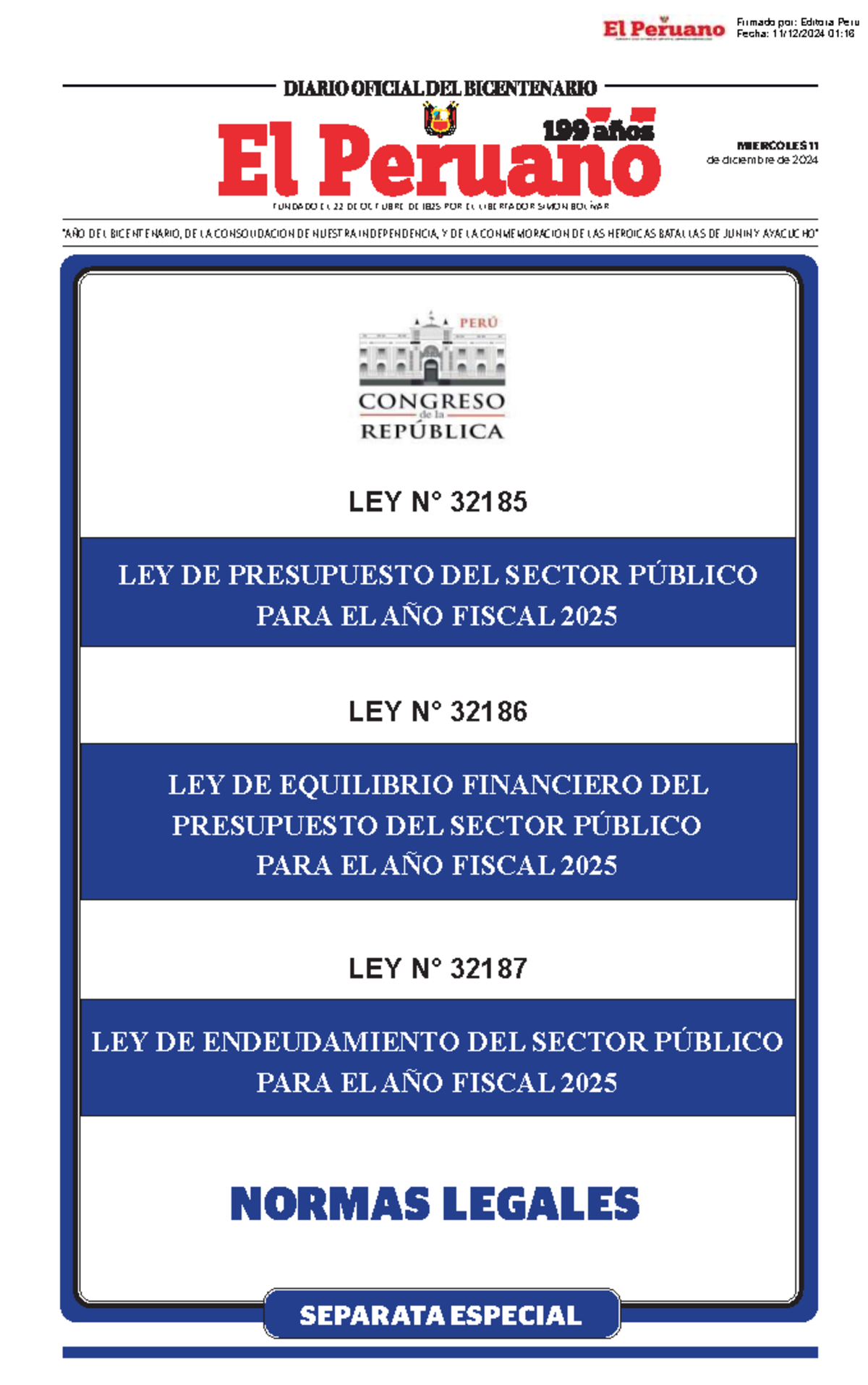 Ley de Presupuesto del Sector Público 2025 - Normas Legales y ...