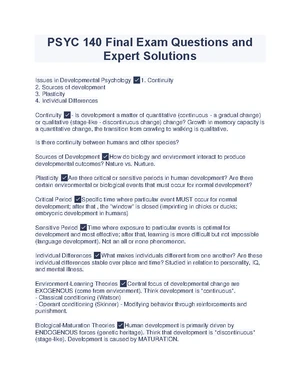 PSYC 140 Final Exam Review: Key Questions & Solutions in Developmental ...