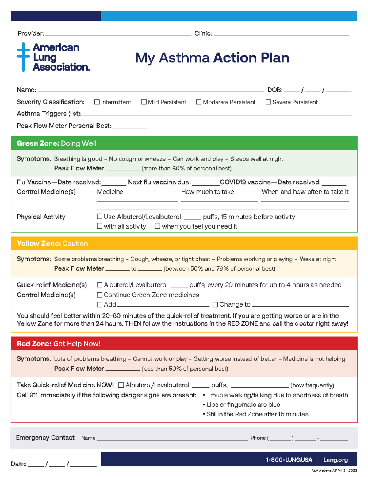 Asthma-Action-Plan - AAP - My Asthma Action Plan 1-800-LUNGUSA | Lung ...