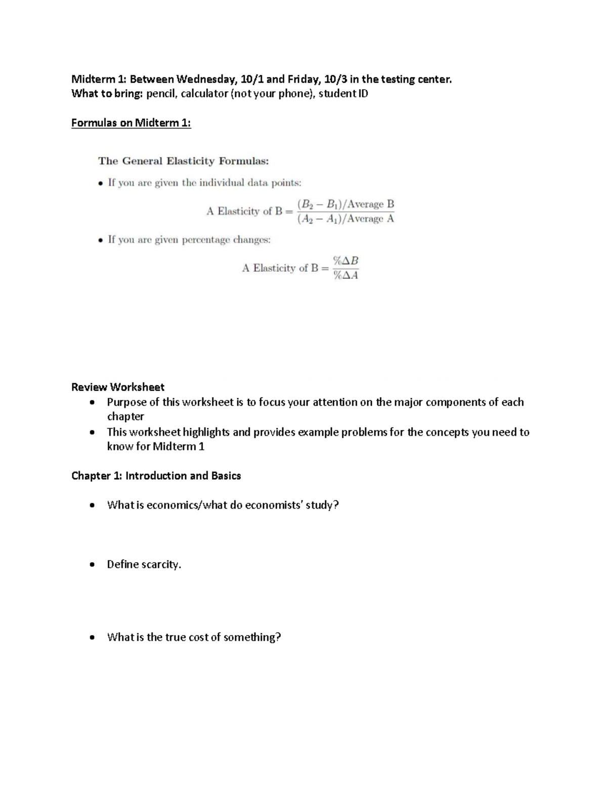 Elasticity and Market Dynamics: Concepts for Econ 101 Midterm Review ...