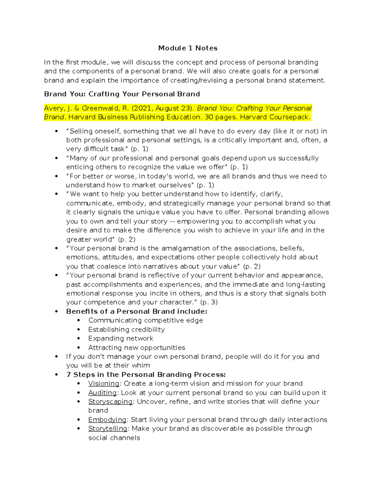 Brand You: Crafting Your Personal Brand - Notes - Module 1 Notes In the ...