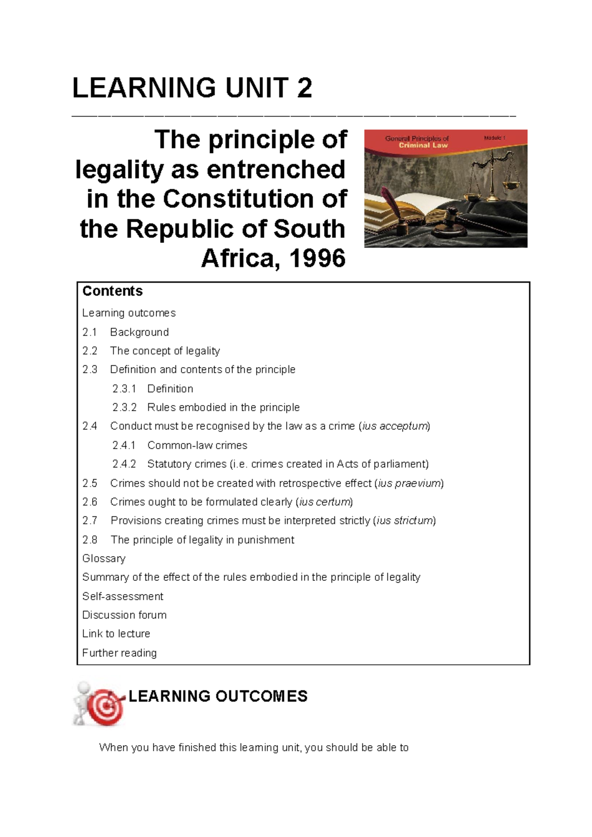 LEARNING UNIT 2: The Principle of Legality in South African Law - Studocu