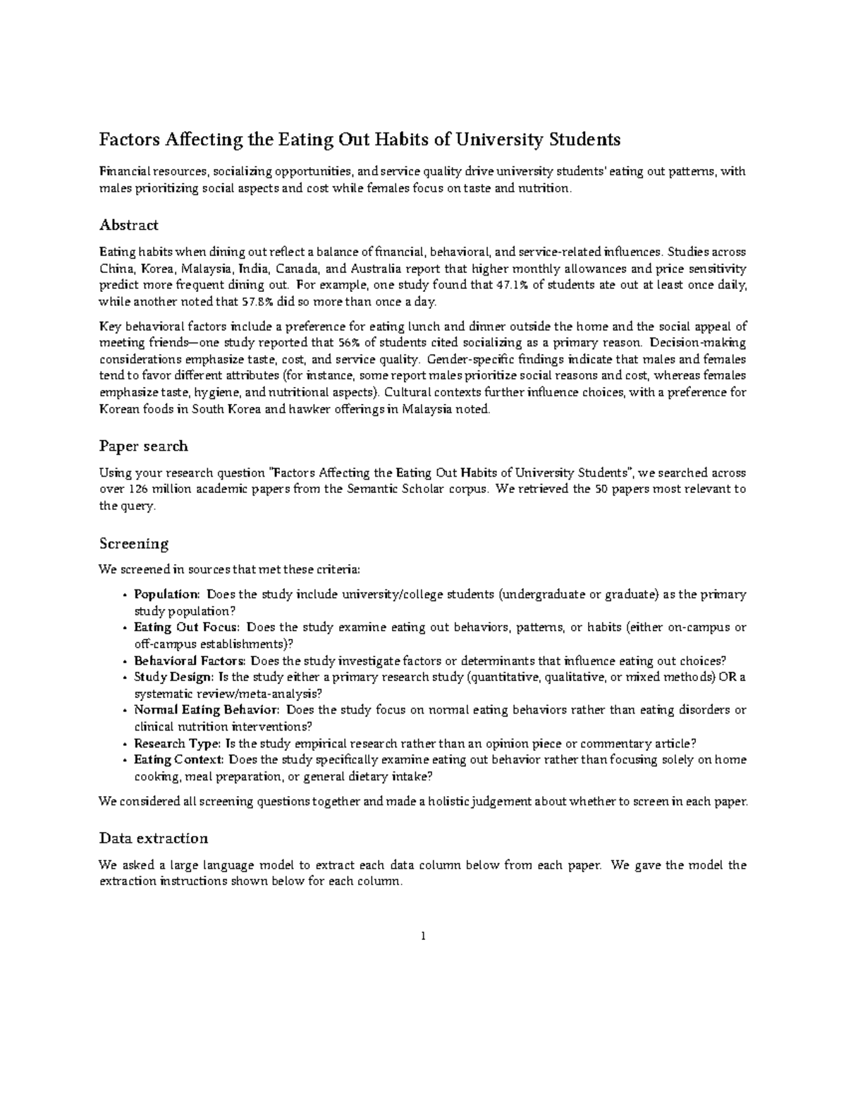 Elicit - Factors Influencing Eating Out Trends Among University ...