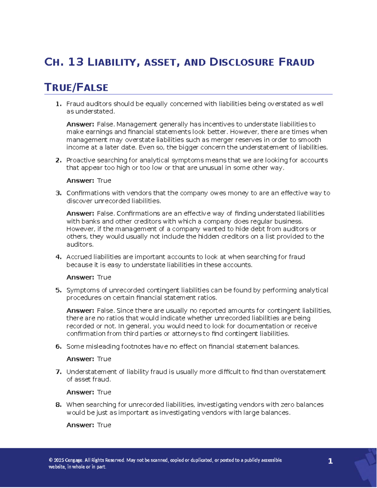 Ch. 13 Solutions: Understanding Liability, Asset, and Disclosure Fraud ...