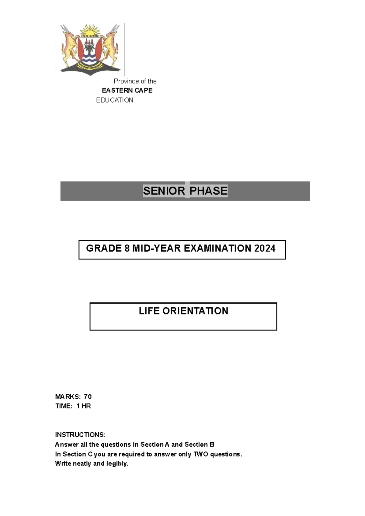 2024 LO Grade 8 June Exam Paper - Eastern Cape Education - Studocu
