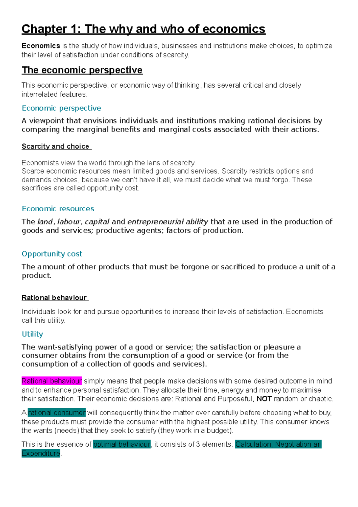 EKN 110 Chpter 1-6 summary - Chapter 1: The why and who of economics ...