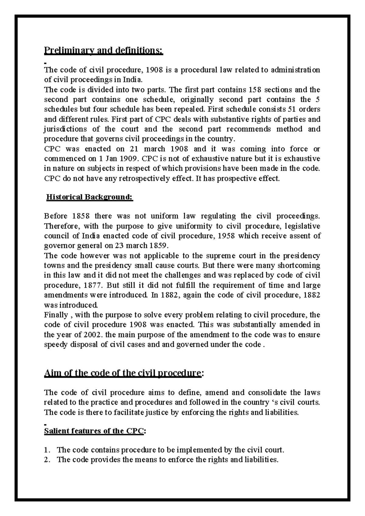 CPC Notes: Comprehensive Guide to Code of Civil Procedure, 1908 - Studocu