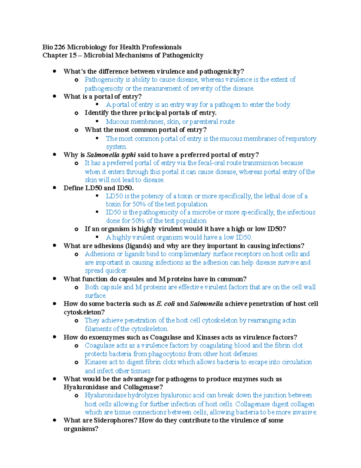 Bio 226 Ch 15 Pathogenicity Review Questions Su2023 - Bio 226 ...