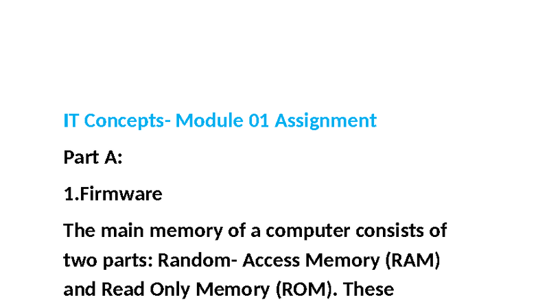 IT 00295382 Module 01 Assignment: Firmware, Memory, and Storage ...
