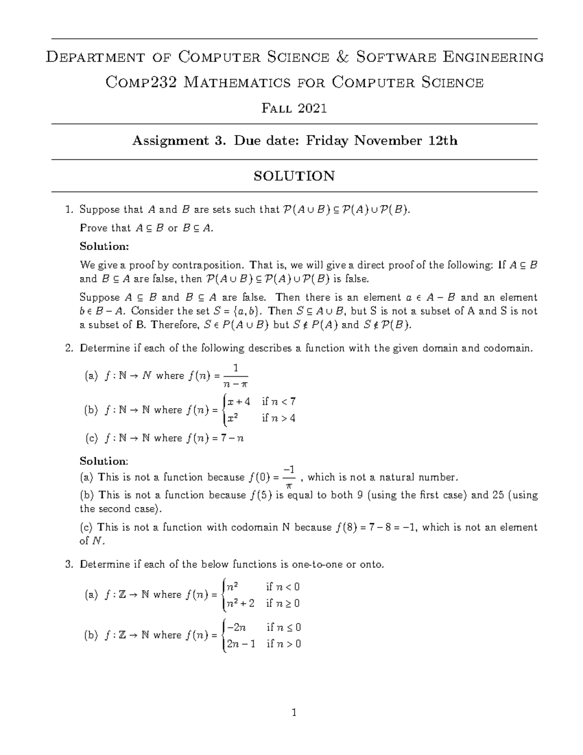COMP 232- Mathematics for Computer Science Assignment 3 - Fall 2021 ...