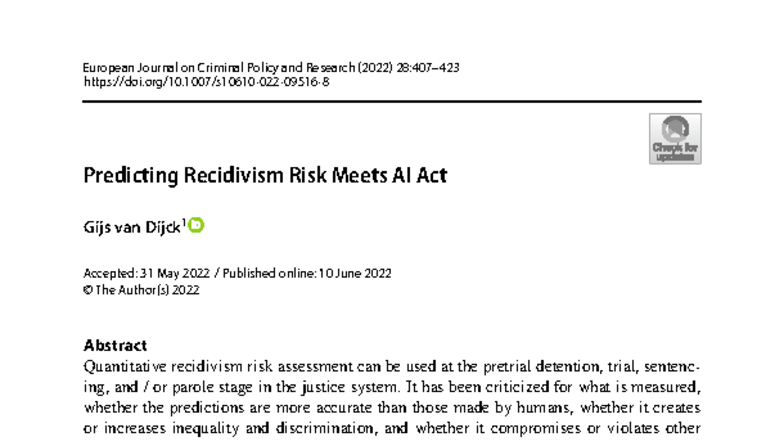 Predicting Recidivism Risk Under the AI Act: A Critical Analysis ...