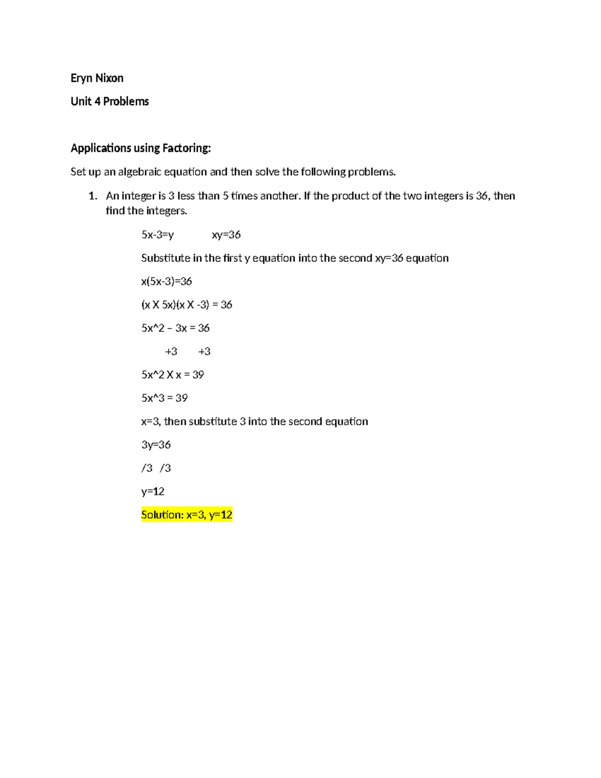 Unit 7 Application Problems: Quadratic Equation Challenges - Studocu