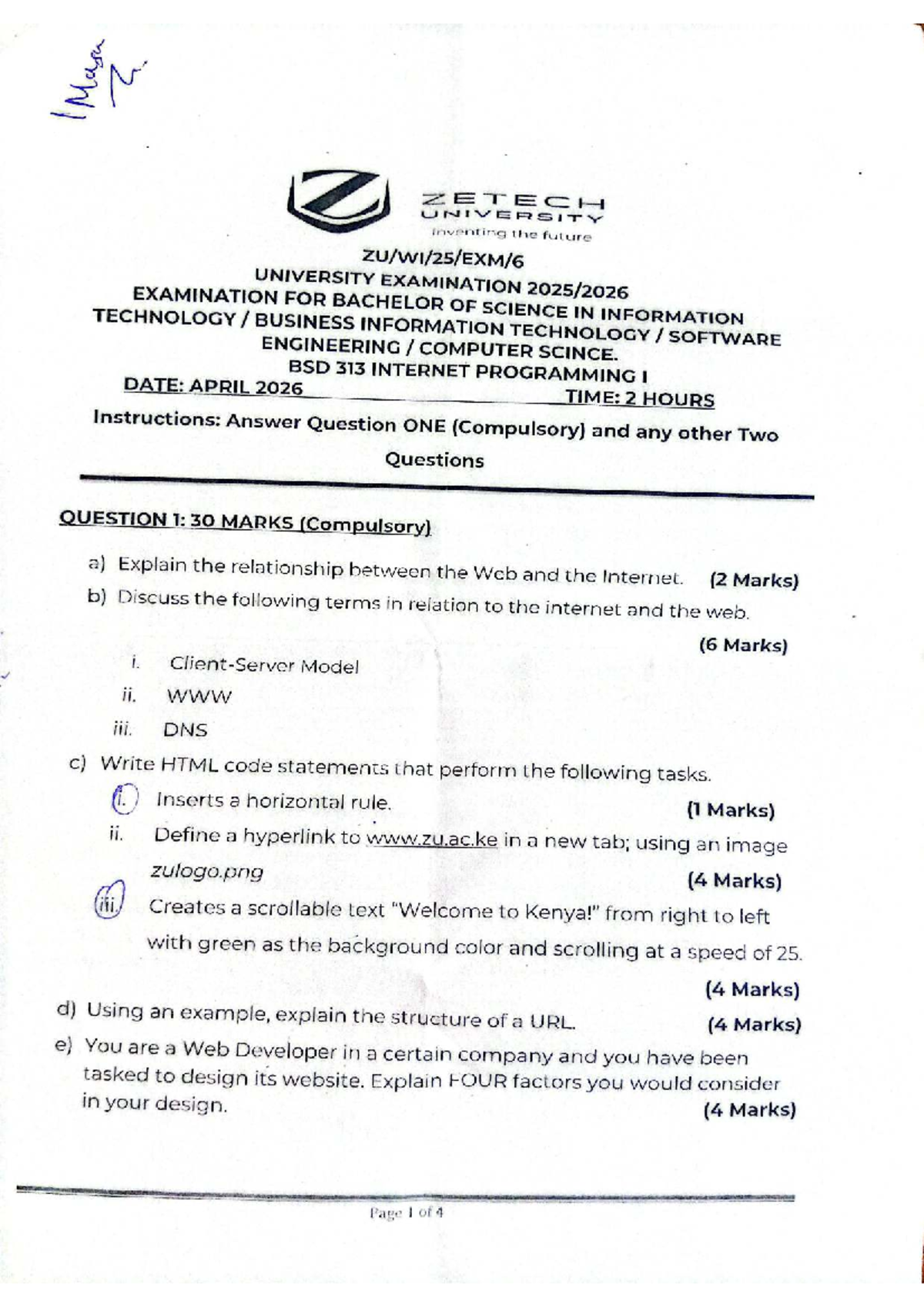 BSD 313 Internet Programming I - University Exam Notes - Studocu