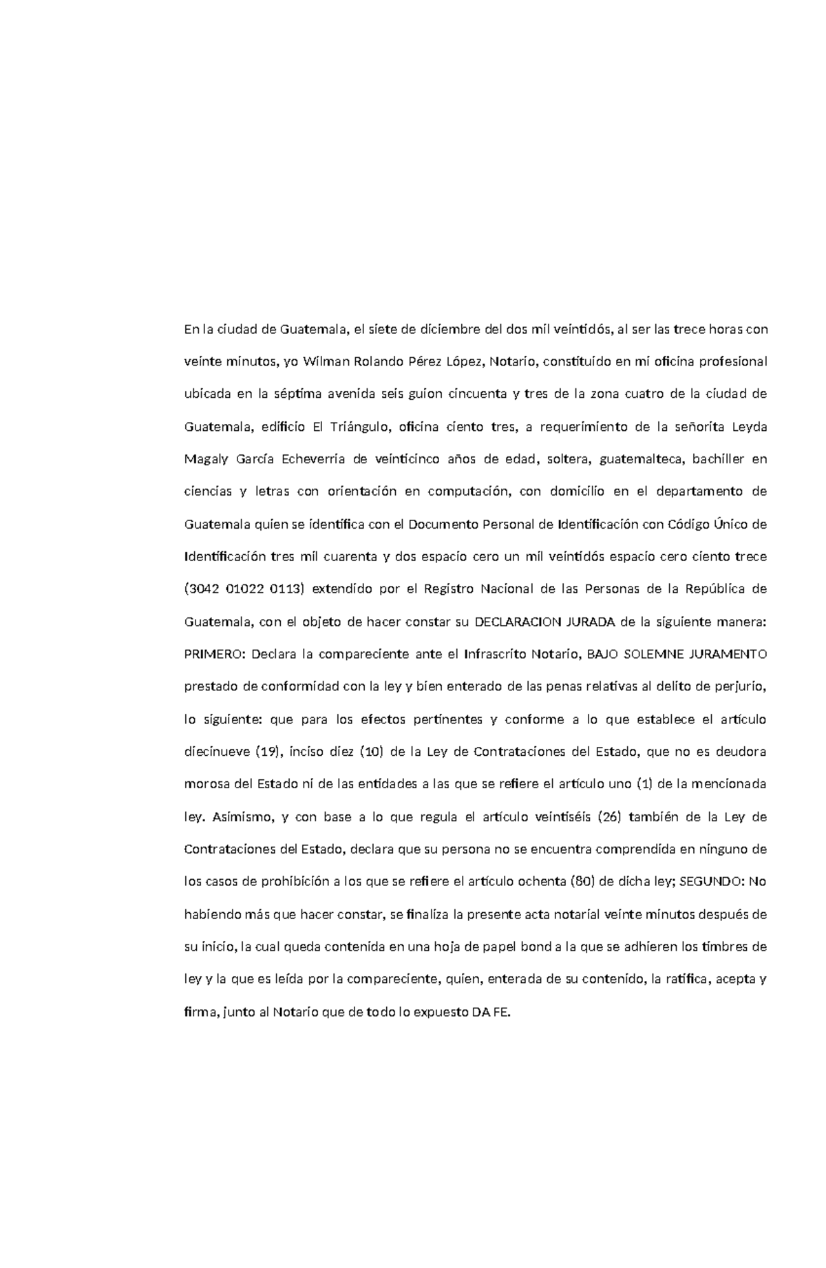 Declaración Jurada - No Deudor Moroso del Estado (Guatemala, 2022 ...