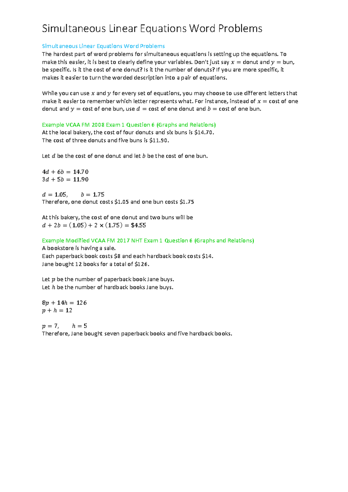 Simultaneous Linear Equations Word Problems (Math 101) - Studocu
