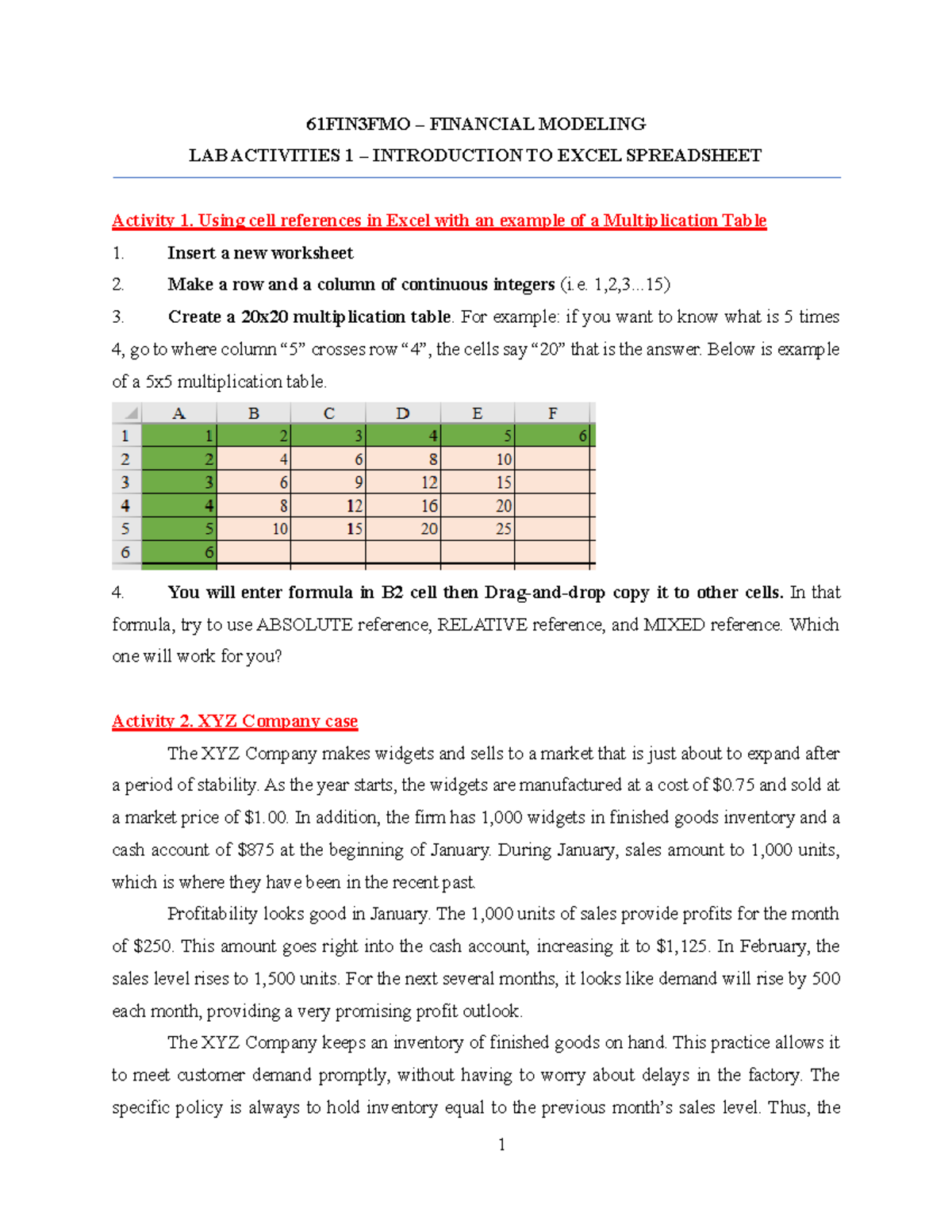 61FIN3FMO Financial Modeling Lab Activities: Excel & Case Studies - Studocu