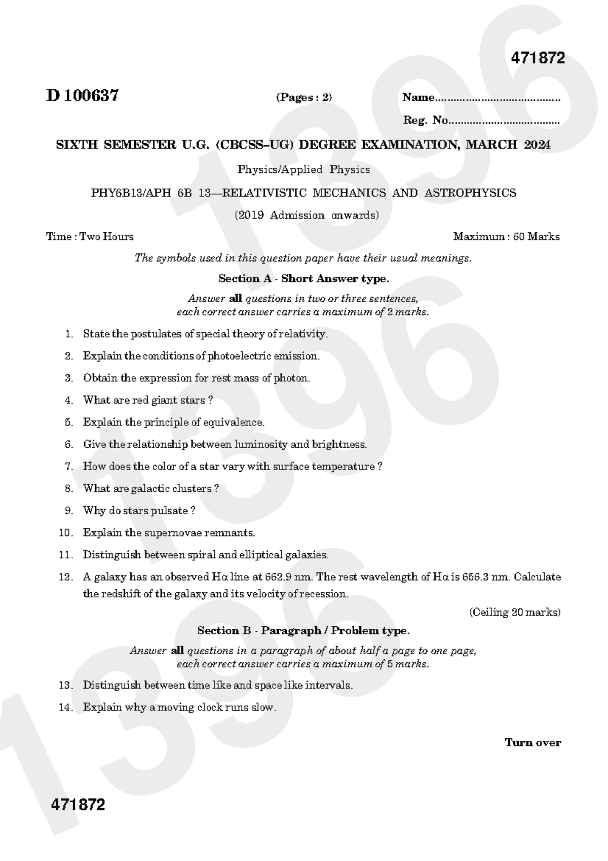 2024 PHY6B MECHANICS AND ASTROPHYSICS Exam Paper - Studocu