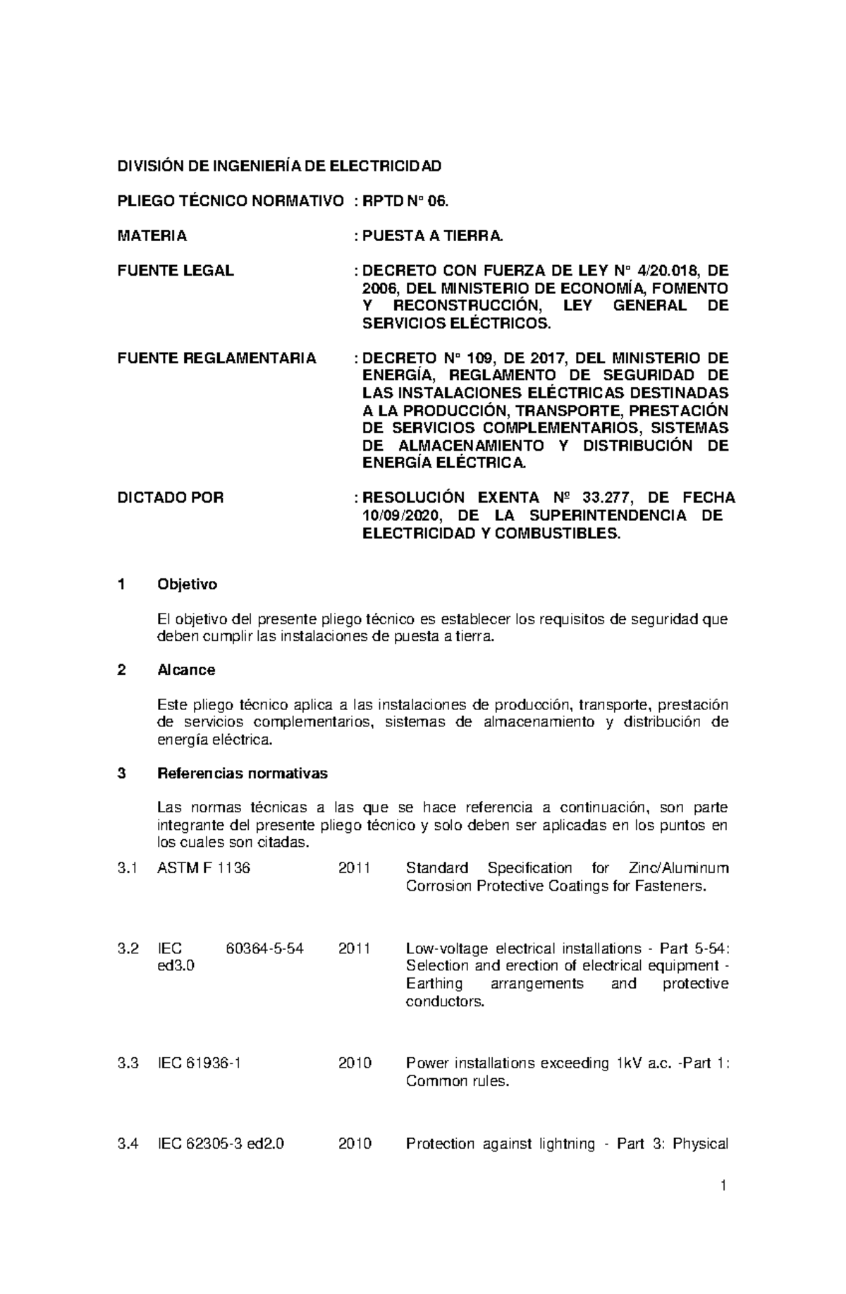 Pliego Técnico Normativo RPTD N°06: Requisitos de Puesta a Tierra - Studocu