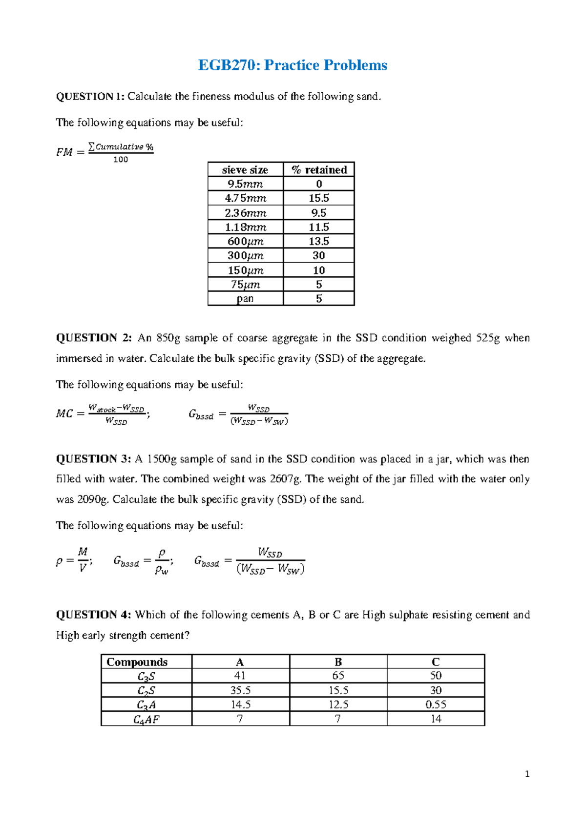 EGB270: Comprehensive Practice Problems for Concrete Mix Design - Studocu