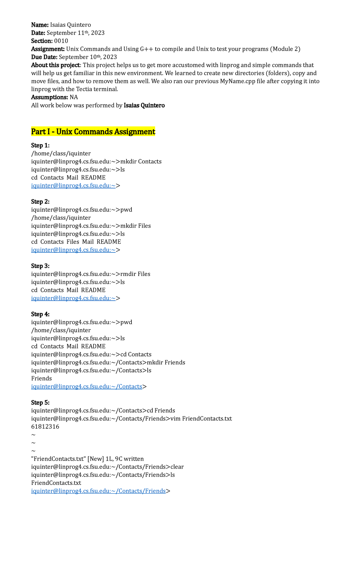 Unix Commands - Homework 1 (Module 2) by Isaias Quintero - Studocu