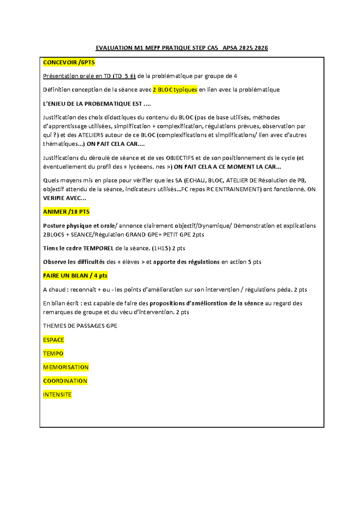 Évaluation M1 MEFF Pratique STEP CA5 APSA 2025-2026 : Présentation ...