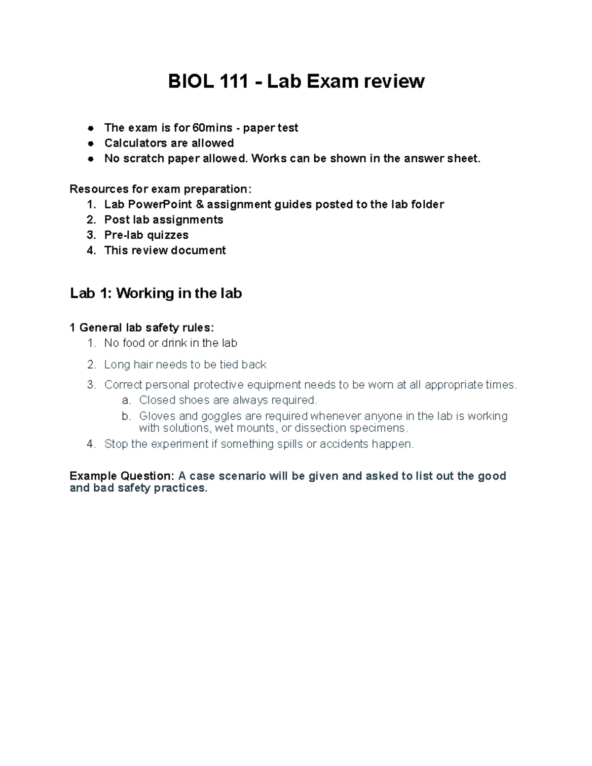 BIOL 111 - Comprehensive Lab Exam Review Guide for Students - Studocu