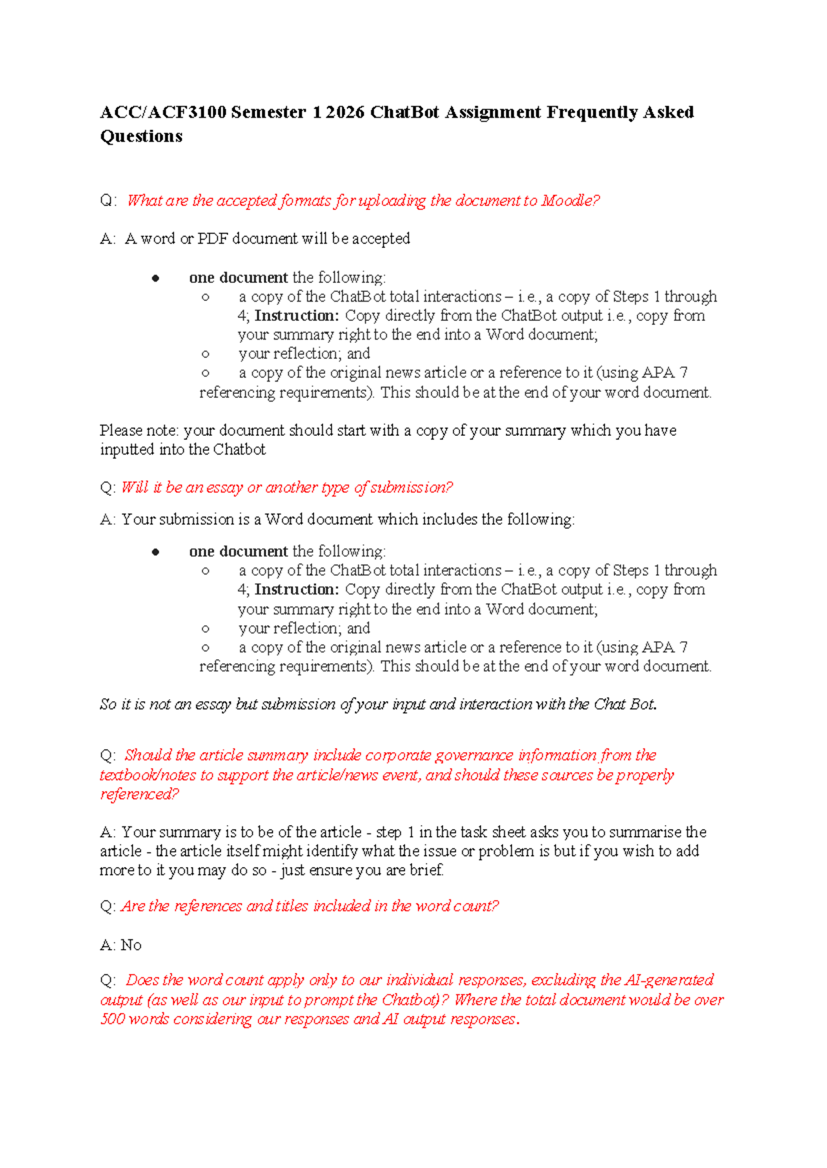 FAQs for ChatBot Assignment (Semester 1 2026) - Studocu