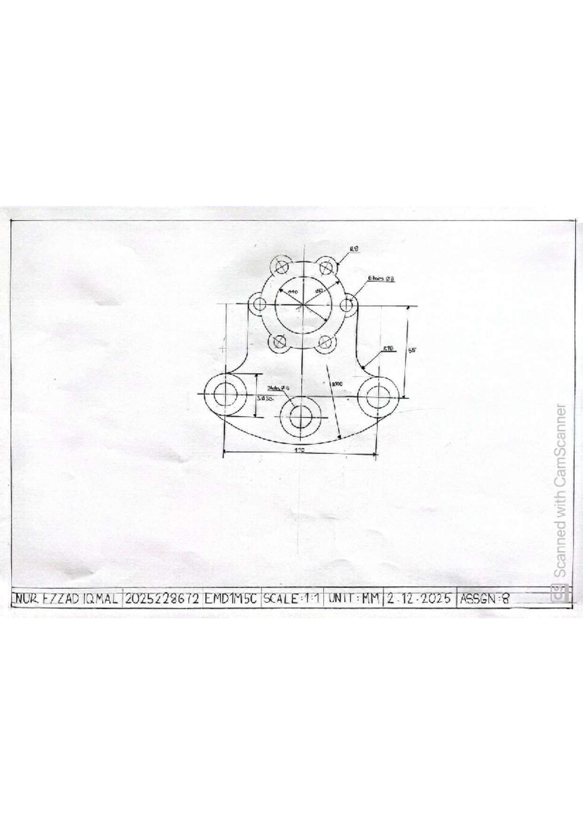 Assignment 8 - Engineering Drawing - R8 X 6holes 08 040 062 . x R18 65 ...
